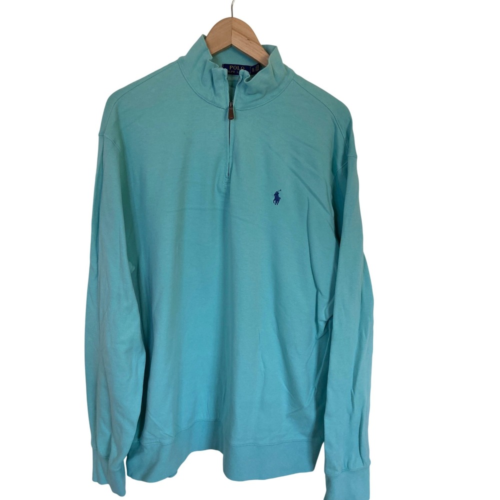 Polo Ralph Lauren Mens XL Quarter Zip Pullover Turquoise Aqua Blue Cotton Blend